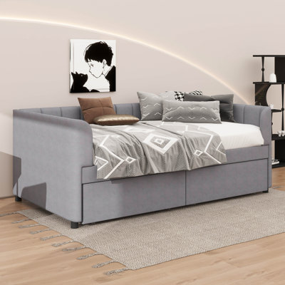 Lit de jour simple rembourré avec dossier ergonomique et deux tiroirs de rangement