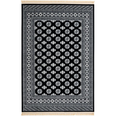 Tapis traditionnel Hinshaw noir et blanc