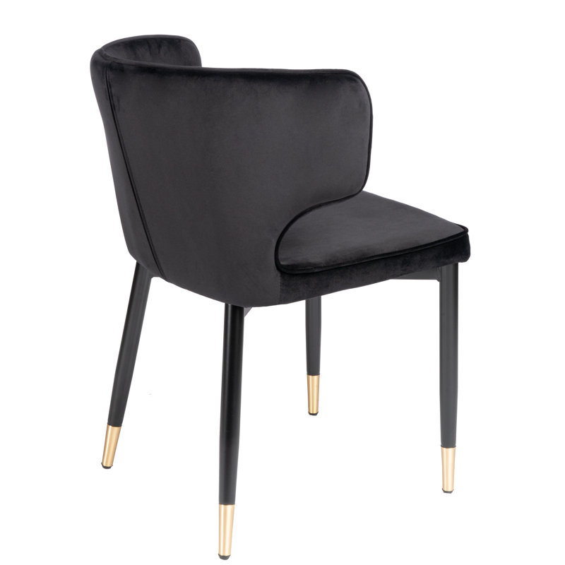Kit Velvet Curved Back Side Chair with Elegant Ferrules – Modern Glam Dining or Accent Chair, Black, Black and Gold