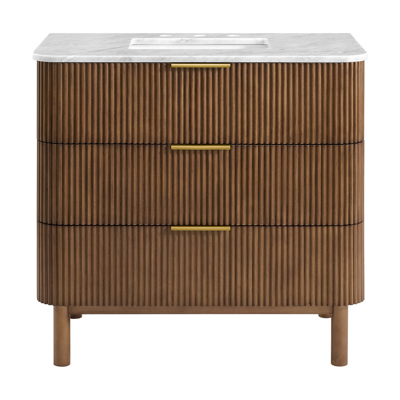 Kensington 36" Bathroom Vanity In Reeded Birch, Brown Reeded Birch