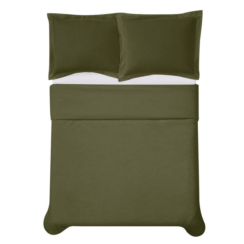 Cotton Percale Duvet Cover & Insert, Twin Duvet Cover + 1 Standard Sham, Green