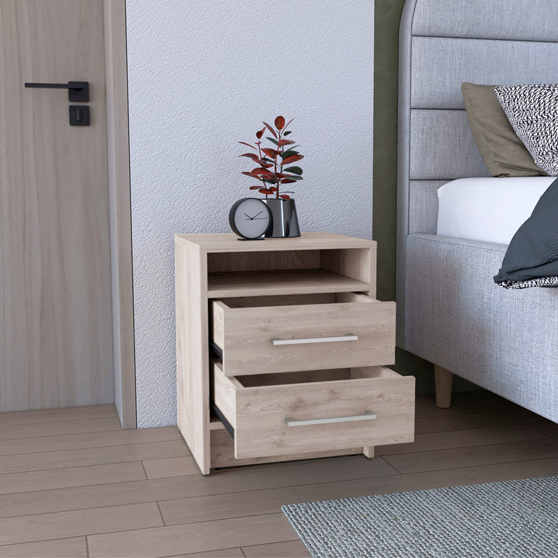 Table de chevet, table de bout, plateau supérieur, deux tiroirs - gris clair