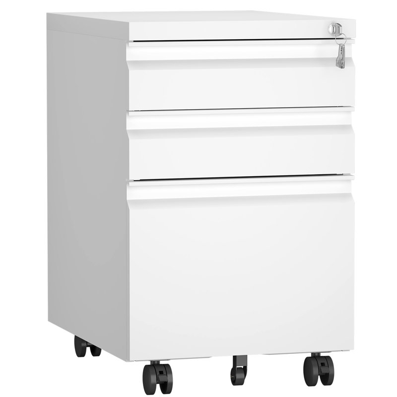 3 Drawer Filing Cabinets, Mobile File Cabinet With Lock For Home Office, Rolling Filing Cabinet For A4/Letter/Legal Size Folder, Metal White Filing Cabnet With Wheels, Assembly Required