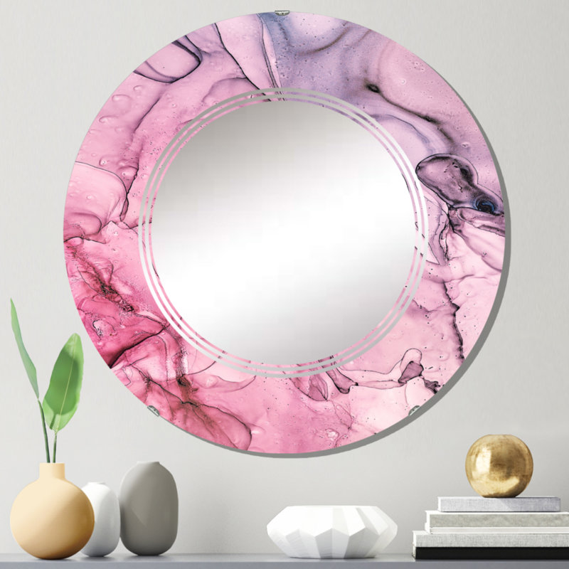Miroir mural rose et bleu abstrait II, 24 po x 24 po