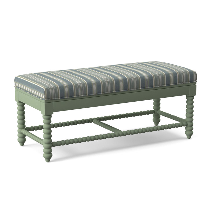 Lind Island Upholstered Bench, Knit Indigo Boucle; 0309-61, Celery Finish