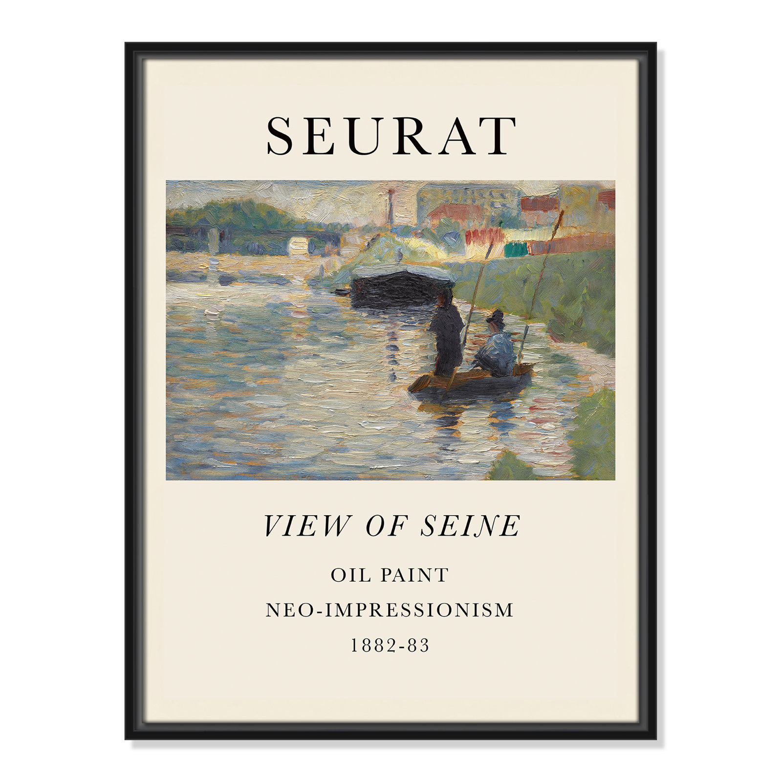 View Of Seine by Georges Seurat, No, 25.5" H x 19.5" W x 2" D, Black Floater Frame