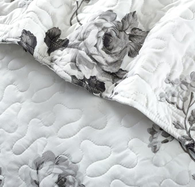 Andrena Bedspread with Pillow Shams Included, Single Bedspread + 1 Standard Pillow Sham, Floral, Grey