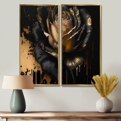 Noir et rose doré II - art mural traditionnel noir 2 pièces