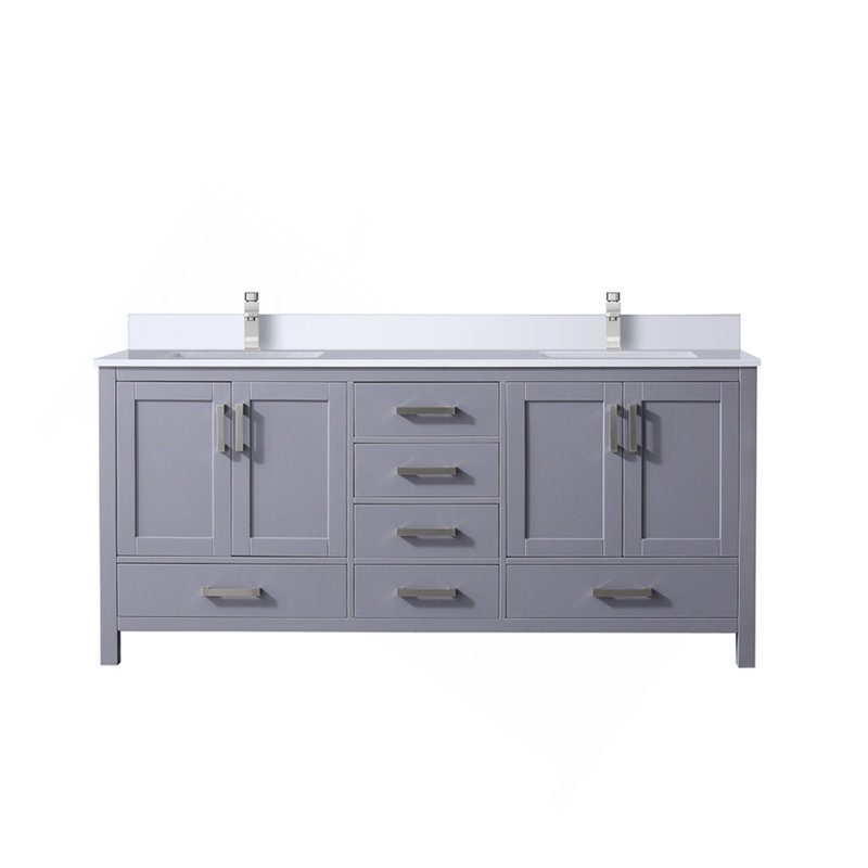 Meuble-lavabo double gris foncé de 72 po X P 22 po D, dessus en quartz blanc et ensemble de robinet, Gris foncé