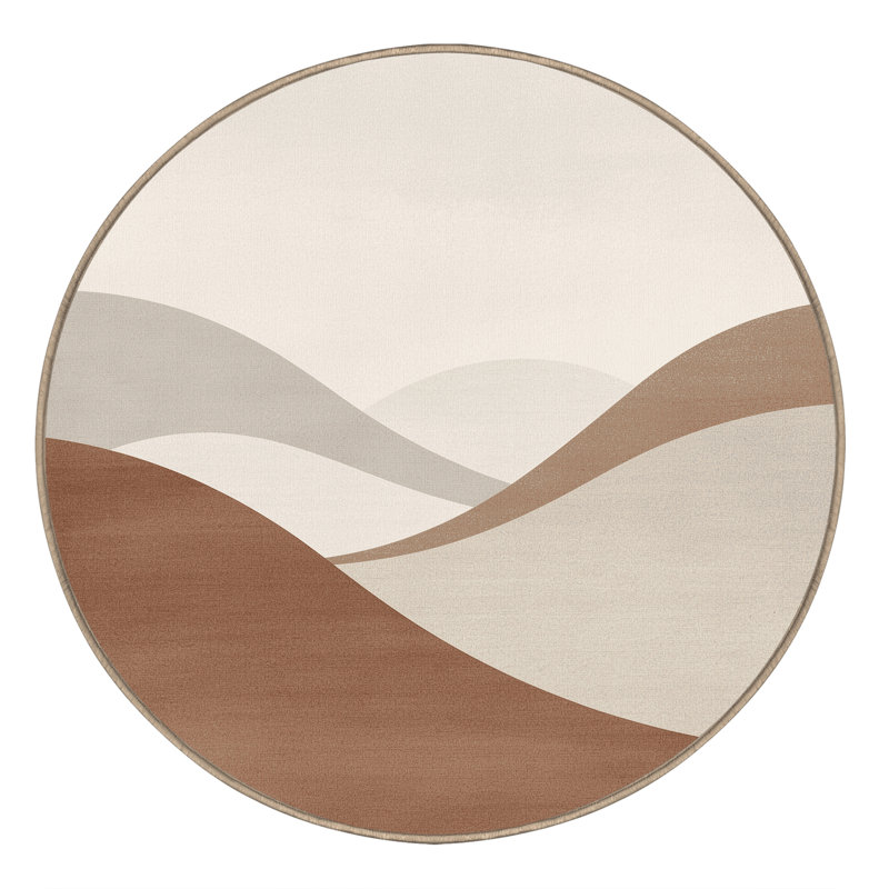 Tapis beige uni lavable à la machine Godofreda, Rond 6 pi
