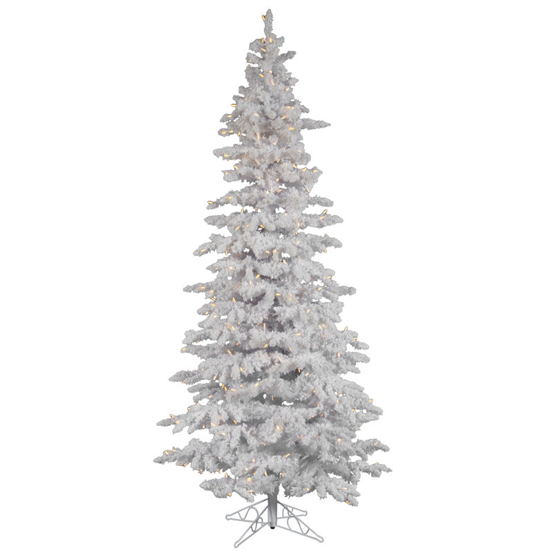 Flocked White Spruce Slim Artificial Christmas Tree LED Light, 6.5' H