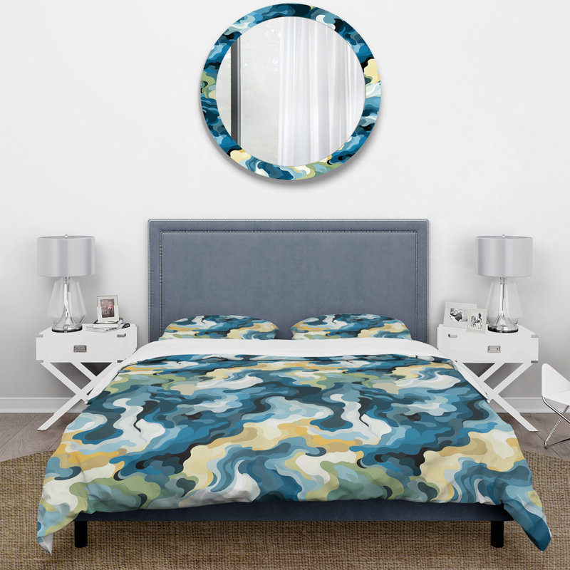 Blue Nomadic Blue Camouflage - Ensemble de housse de couette camouflage, Housse de couette pour très grand lit et 2 très