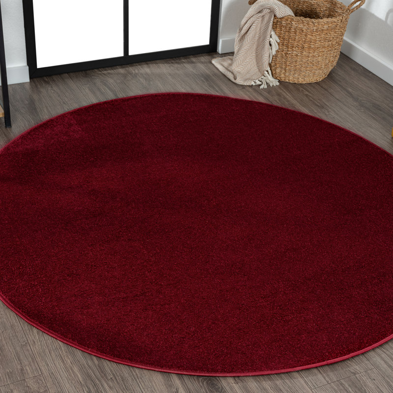 Arbelle Solid Low-Pile Dark Red Rug, Round 6'2"