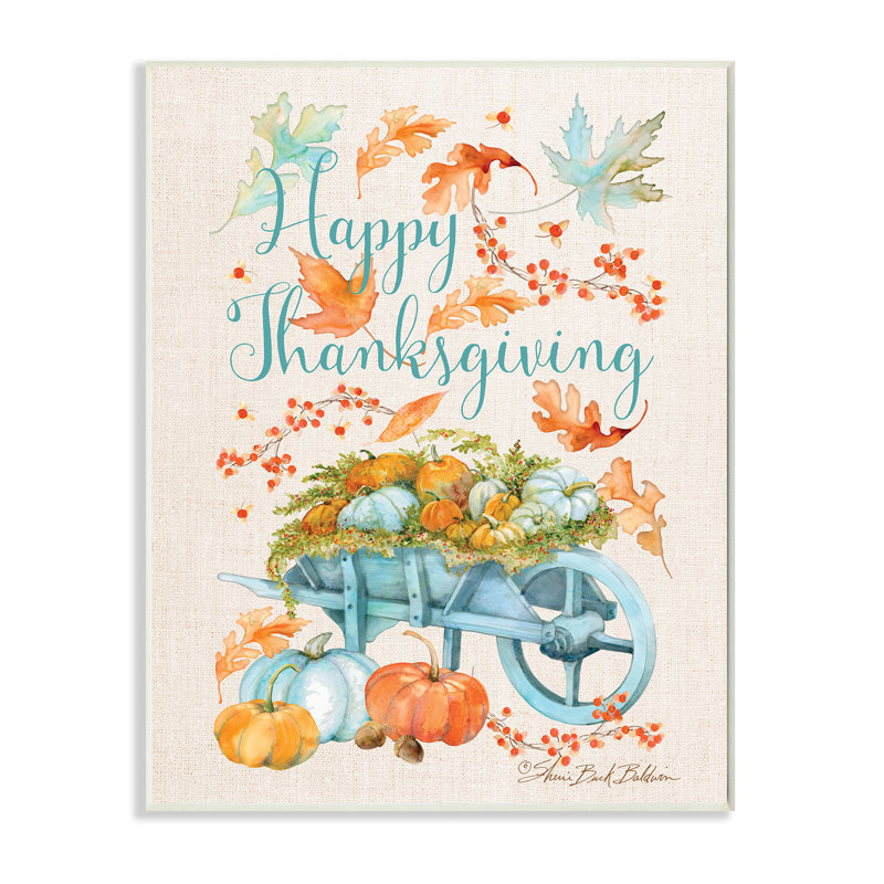 «Happy Thanksgiving Expression Holiday Pumpkin Wagon» par Sherri Buck Baldwin - impression d'art textuel, Plaque murale