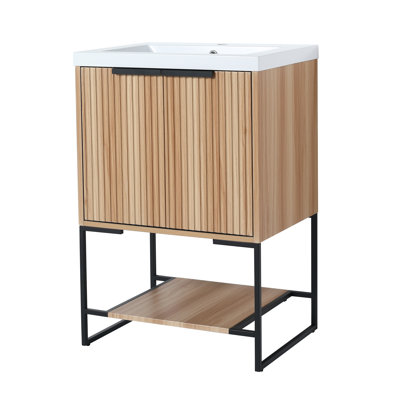 Meuble-lavabo autoportant de 24 po avec lavabo en résine au fini érable