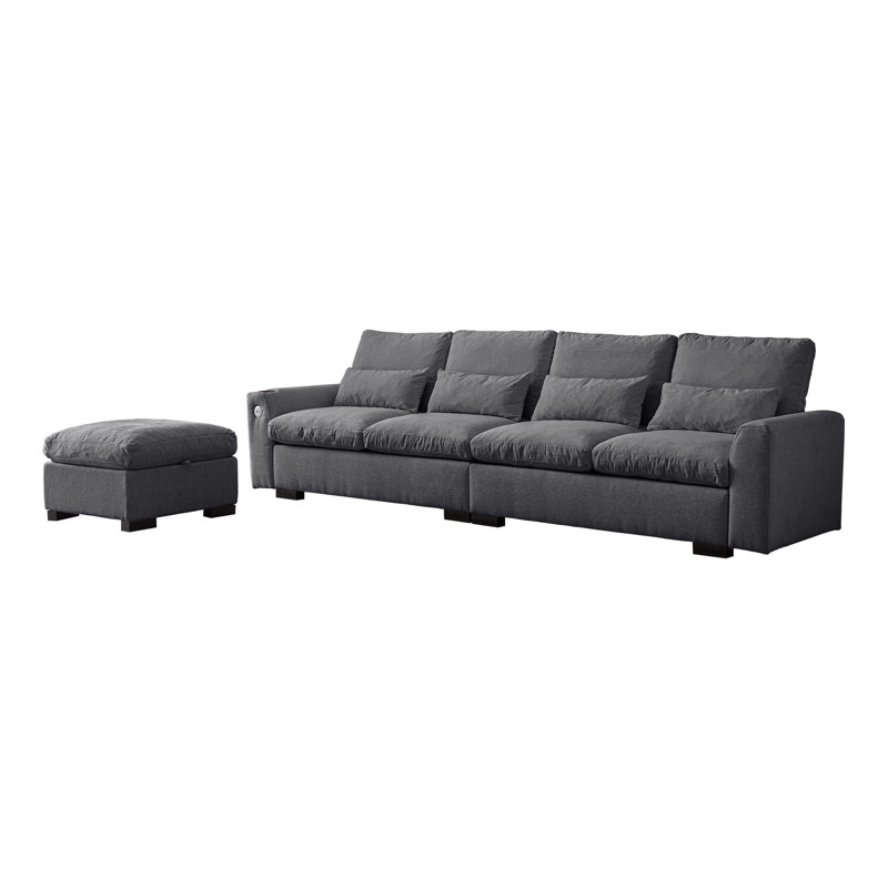 Repose-pieds de canapé modulaire en L 114,5 po, Chenille grise foncée