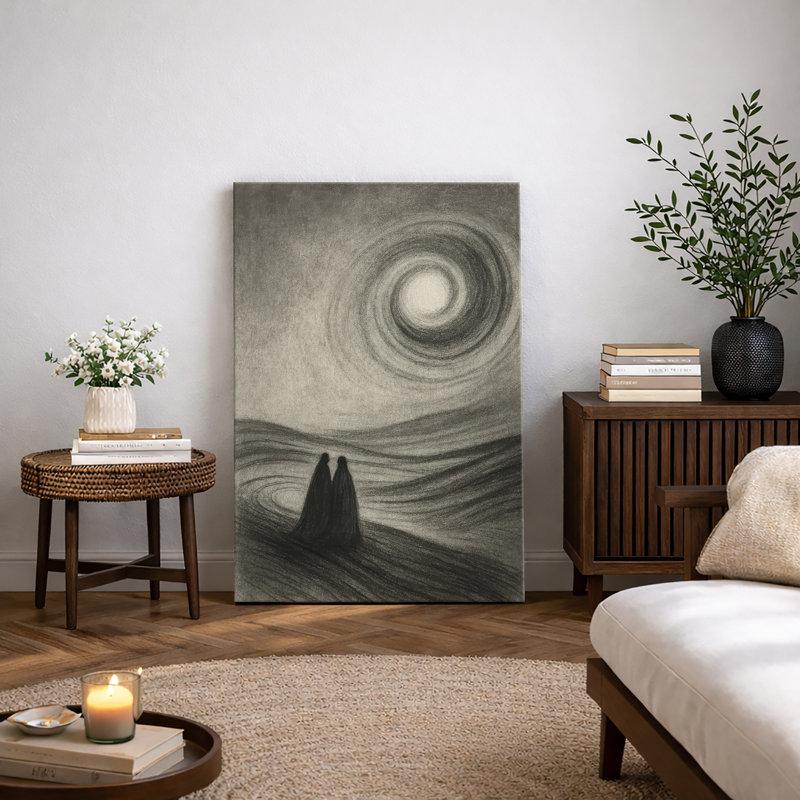 Abstrait au clair de lune, paysage, décoration murale, impression sur toile encadrée, Toile tendue, H 18 po x l 12 po