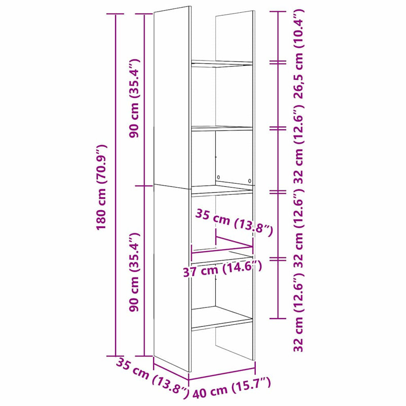 Book Cabinet Chipboard Standing Shelf Rack, Brown, (5 Shelves) 180cm H x 40cm W x 35cm D