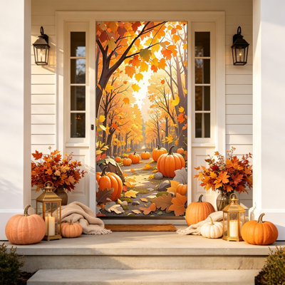 Décoration d'automne (1 pièce) - Rideau de porte décoratif pour l'Action de grâce - Bannière - Décoration de porte d'entrée - Tissu suspendu - Accessoires de décoration pour fêtes intérieures et extérieures - 89 x 180 cm