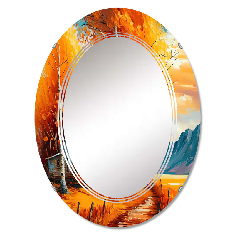 Phelex Petit chalet en automne III - Miroir mural paysage de chalet, 30 po x 20 po