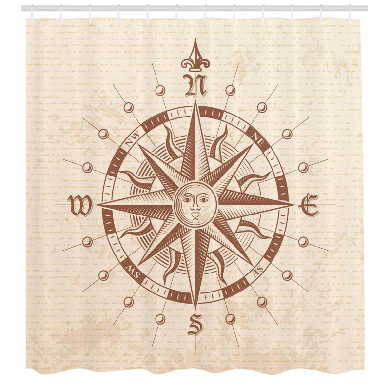 Ensemble de rideau de douche rétro antique Compass, H 75 po x l 69 po