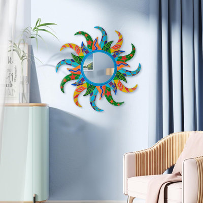Miroir mural coloré soleil coloré 25 pouces avec cadre en métal Sunburst Boho