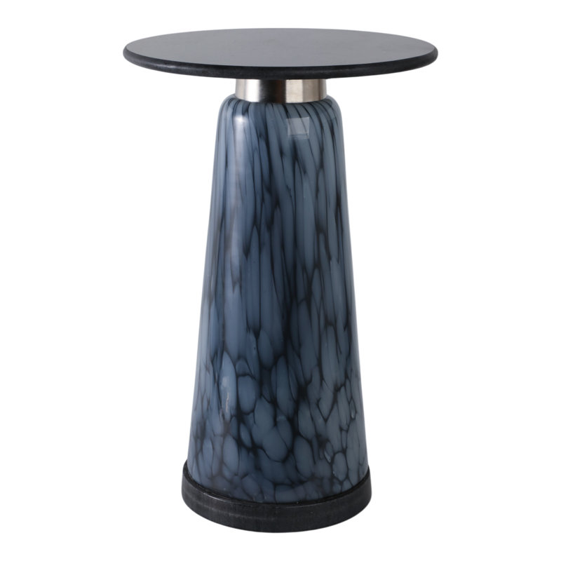 Glass and Marble Accent Table with Modern Tapered Base, 22" H x 14" W x 14" D