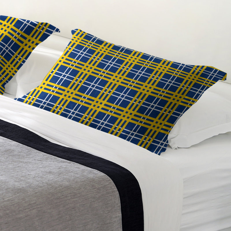Polyester Plaid Sham Set, King, Royal Blue/White/Gold