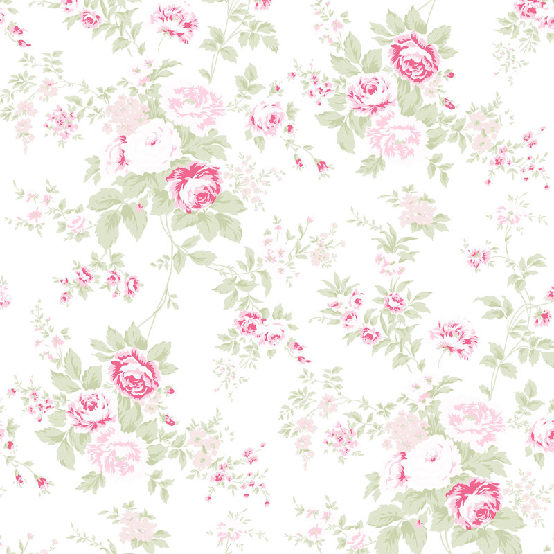 Rachel Ashwell Wild Flower Off White Wallpaper, Pink