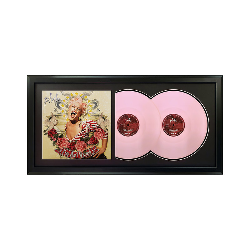 Rose «I'm Not Mort», double disque encadré rose avec passe-partout noir, Noir