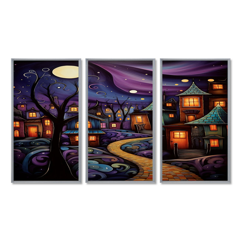 Ensemble de décorations murales Frye - City Buildings, Encadrement argenté, H 40 po x l 60 po x P 1 po