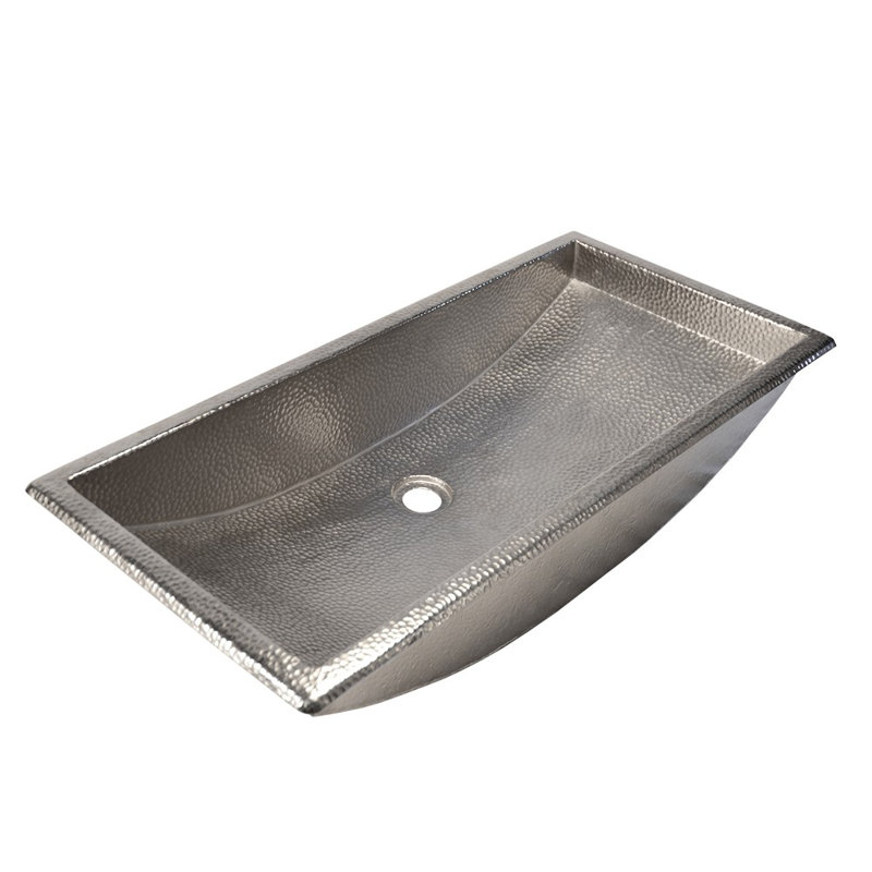 Lavabo de salle de bain rectangulaire encastré en cuivre martelé à la main, Nickel brossé