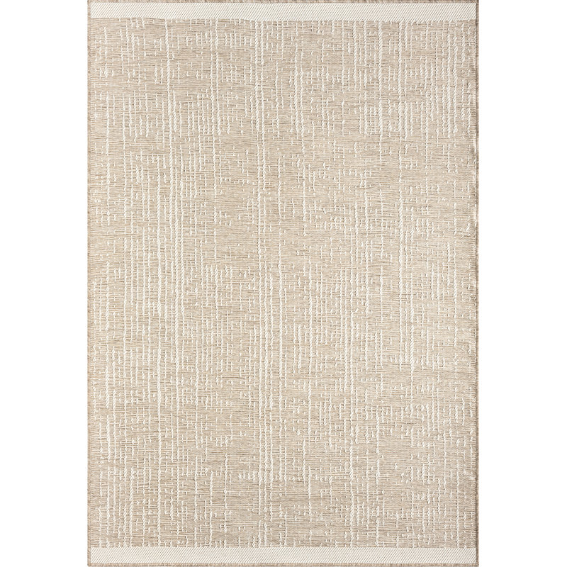 Abani OCE150A Light Brown Textured Weave Indoor/Outdoor Area Rug, Rectangle 4' x 6'