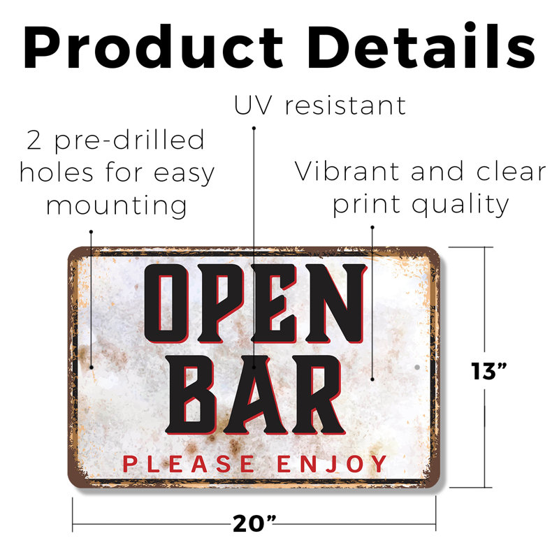 Enseigne en plastique Open Bar Street 13 po x 20 po