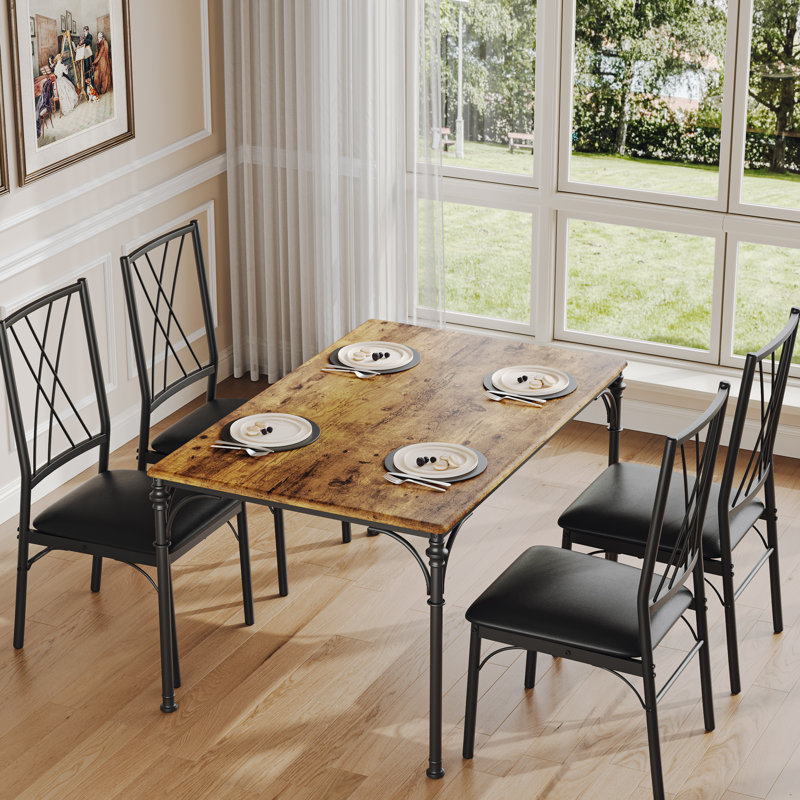 5 - Piece Dining Set, Vintage Dining Table With 4 Padded Seats, Brown
