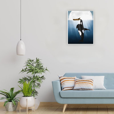Blue Orca And Boat Women Canvas Wall Art Home Decoration 24 X 18 Inch