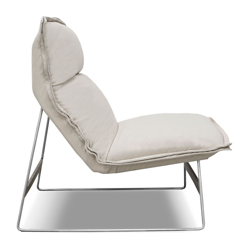 Tweety Leather Lounge Chair, Verdeca Snow, Stainless Steel
