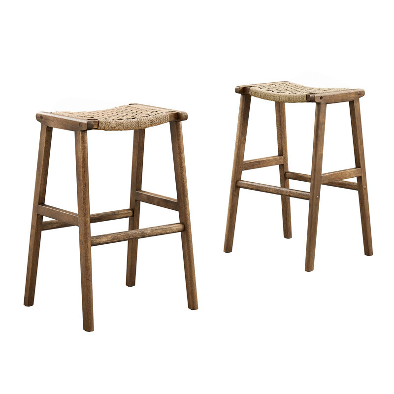 Modway Saoirse Counter/Bar Stools, Bar Stool (29.5” Seat Height), Natural Rope/Walnut Frame