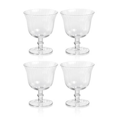 Viski Admiral Stemmed Cocktail Glasses, Faceted Lead-Free Crystal Short  Footed Coupes for Bar Carts, 9 Oz, Set of 2, Clear Finish