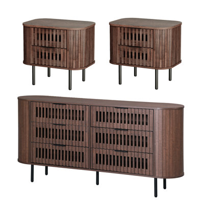 Mid-Century Style 3-Piece Dresser Set with Two Nightstands and One Chest of Drawers