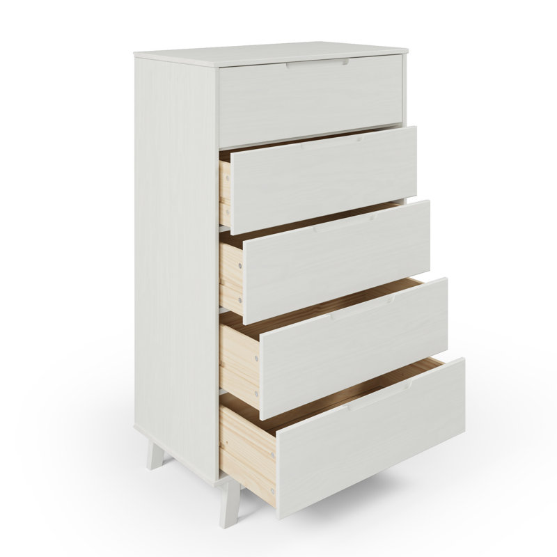 Jerred 5 Drawer Solid Wood Chest, White Wash