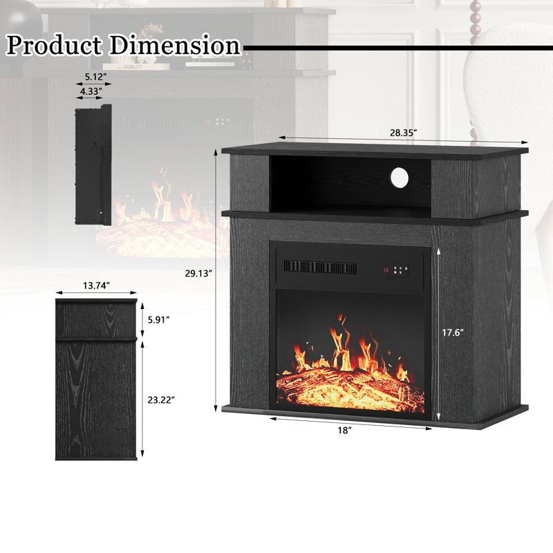 18" Electric Fireplace With Mantel, Black