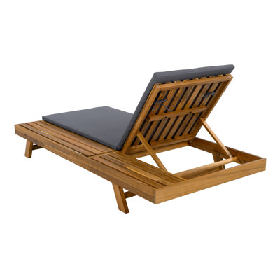 Dounton Patio Adjustable Acacia Wood Patio Chaise Lounge With Cushion