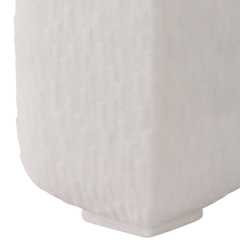 Striking Sculptural Ceramic Table Vase for Home Decor, Decorative Flower Vase with Elegant Narrow Neck and Modern Square Body, Perfect for Fresh or Faux Floral Arrangements, White