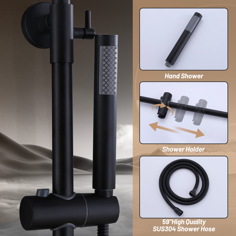 Matte Black Wall-Mounted Shower System with Handheld and Rain Options