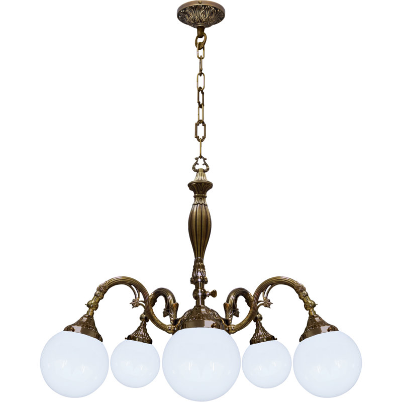 Frasher 5 - Light Candle Style LED Chandelier, Antique Brass