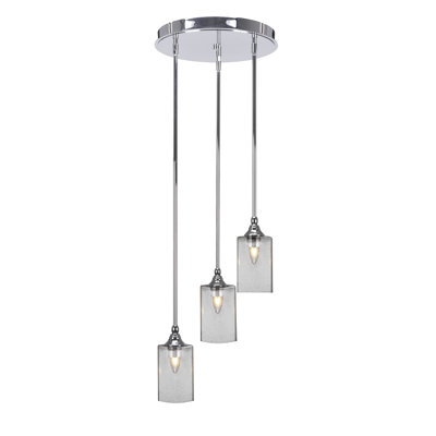 Kattie 3 Light Stem Hung Cluster Pendalier With 4" Square Clear Bubble Glass