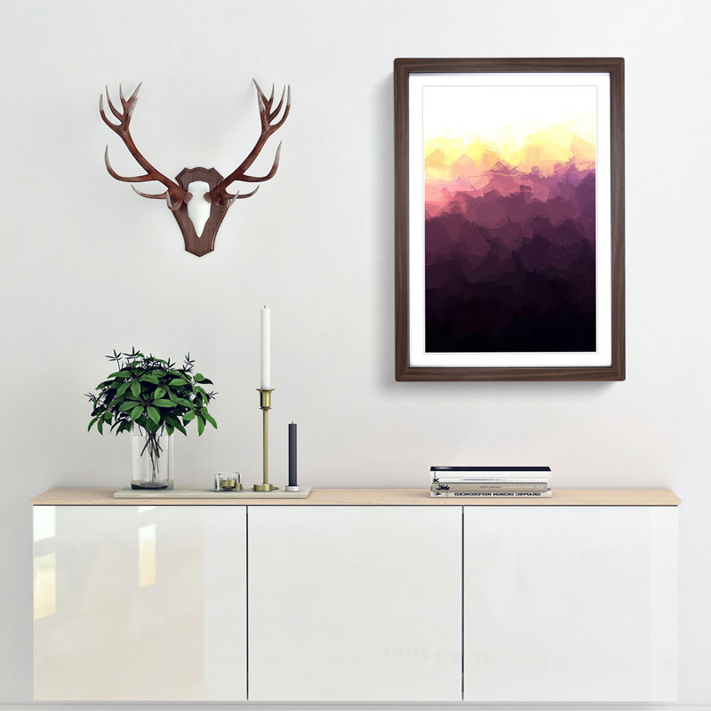 Sun over a Mountain Range in Abstract - Framed Print, 65cm H x 48cm W x 2cm D, Walnut Framed