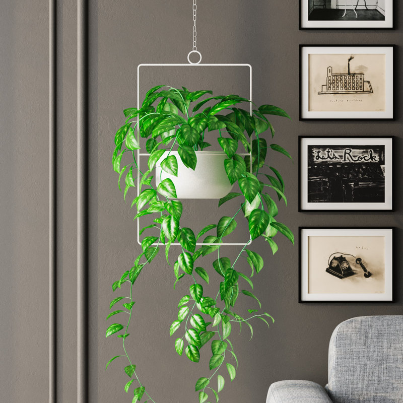 Pot décoratif blanc élégant de 9,8 x 15,7 po Becontree | Fabrication 100% métal, poids léger à 1,3 lb | Comprend un appareil de suspension, capacité maximale de 11 lb | Parfait pour les plantes d'intérieur et la décoration intérieure