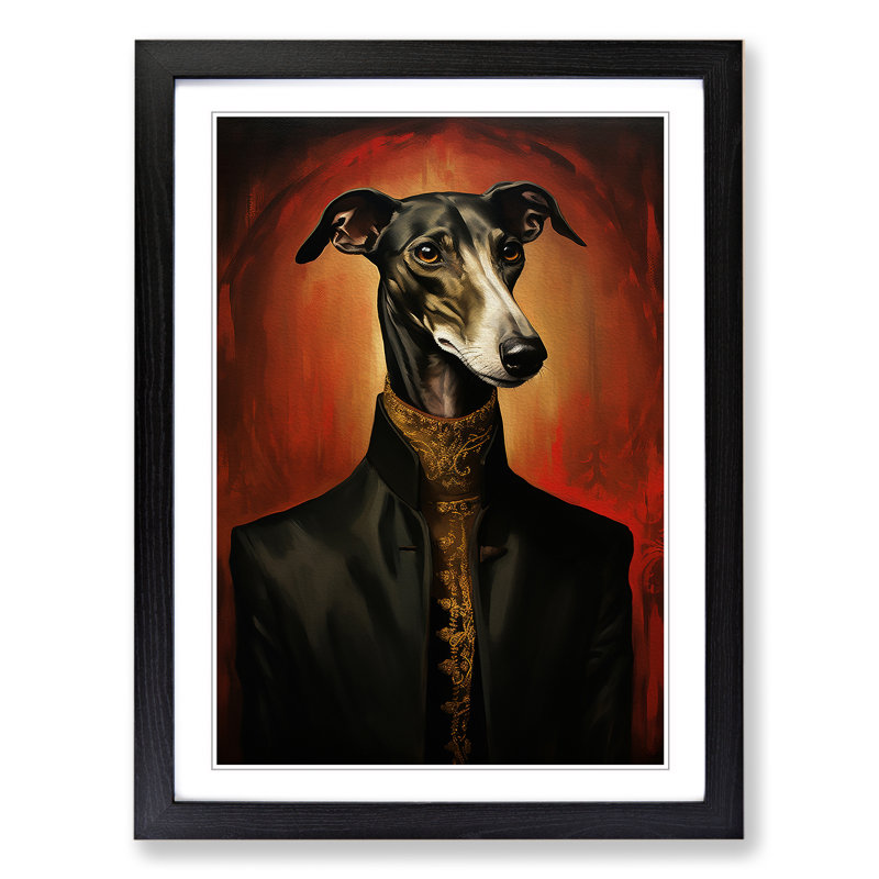 Greyhound Gothic - Framed Print, 46cm H x 34cm W x 2cm D, Black